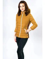 Žltá dámska prešívaná bunda so vsadkami (7242)