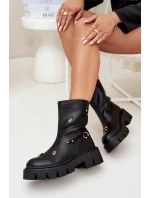 Ocieplane Botki Damskie Na Zamek Z Ozdobami Czarne Thavira