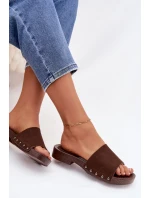 Dámské pantofle s přezkami na nízkém podpatku Čokoládové Amelvessa