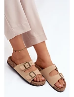 Semišové pantofle na korkové podrážce s přezkami béžové Tavira