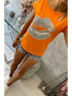 Blúzka s potlačou pier oranžová Blúzka s potlačou pier oranžová