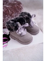 Dziecięce Botki Traperki Ocieplone Futerkiem Szare Tesoro