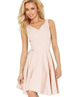 Spoločenské šaty luxusné s kolovou sukňou stredne dlhé svetlo ružová - Ružová / XL - Numoco