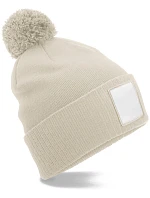 Beechfield B 338R Pletená čiapka Patch „Pompon“ 53.338R ovsená/biela