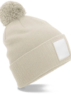 Beechfield B 338R Pletená čiapka Patch „Pompon“ 53.338R ovsená/biela