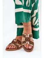 Skórzane Płaskie Klapki W Panterkę Zazoo 40383 Brązowe