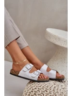 Materiałowe Klapki Na Korkowej Podeszwie Z Klamrami Jasnoszare Atera