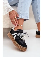 Sneakersy Damskie Na Platformie Z Ozdobami Czarne Vinness