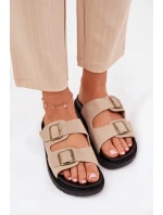 Klapki Damskie Na Platformie Z Klamrami Beżowe Simbes