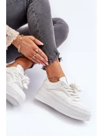 Sneakersy Damskie Na Platformie Eko Skóra Białe Vhisper