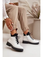 Botki Damskie Ocieplane Z Niską Cholewką Eko Skórzane Białe