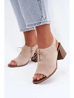 Kožené semišové sandále na podpätku so šnurovaním Zazoo 40523 Light Beige Kožené semišové sandále na podpätku so šnurovaním Zazoo 40523 Light Beige