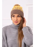 Dámska čiapka s brmbolcom Abigail K326 cappuccino+yellow