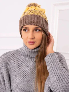 Dámska čiapka s brmbolcom Abigail K326 cappuccino+yellow