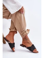 Damskie Materiałowe Klapki Czarne Aversa