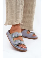 Klapki Damskie Z Klamrami I Ozdobnym Obszyciem Niebieskie Visley