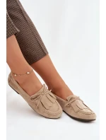 Dámské mokasíny s šněrováním a třásněmi Béžové Glorina
