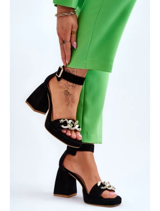 Damskie Zamszowe Sandały Na Masywnym Obcasie Lewski Shoes 3207 Czarne