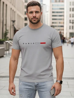 Pánske bavlnené tričko s nápisom PARIS, sivé, FashionStreet NX5139R