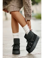 Śniegowce Z Wiązaniem Na Platformie Czarne Mavora