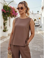 Dámsky ľanový komplet s nohavicami Poľský výrobok taupe FashionStreet AY1176