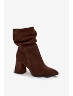 Kozačky z přírodního semiše zateplené na podpatku s vráskou Zazoo 4216 Čokoládové