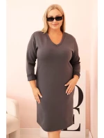 Dámska plus size sukňa maslová V-výstrih s rukávmi graphite
