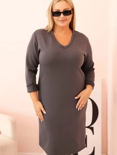 Dámska plus size sukňa maslová V-výstrih s rukávmi graphite