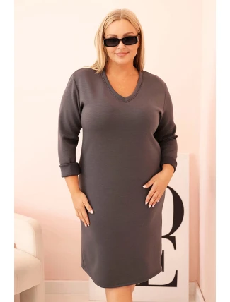Dámska plus size sukňa maslová V-výstrih s rukávmi graphite