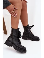 Ocieplane Botki Damskie Z Ozdobnym Sznurowaniem Czarne Elindra