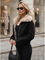Dámska zimná semišová bunda s kožušinou, čierna, FashionStreet TY5697