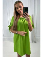 Šaty s viazaním na rukávoch pistáciovej farby Šaty s viazaním na rukávoch pistáciovej farby
