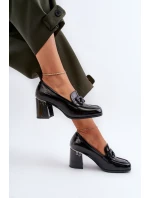 Półbuty Damskie Na Słupku Lakierowane Czarne D&A MR38-973