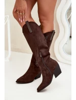 Kozaki Kowbojki Damskie Ze Zdobieniem Na Słupku Czekoladowe Jovina