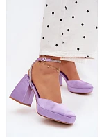Dámské sandály s masivním podpatkem typu sloupek s páskem a kamínky Fialové Seraphina