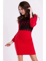 Dámske spoločenské šaty EMAMODA s dlhými rukávmi červeno-čierne - Červená / L - EMAMODA