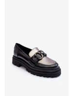 Półbuty Loafersy Damskie Skórzane Na Płaskim Obcasie Czarne Elkiza