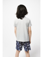 Chlapčenské pyžamo Kastos, krátke rukávy, krátke nohavice - potlač light melange/navy blue