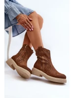 Zazoo Dámske semišové čižmy na plochom podpätku, ažurové, hnedé Zazoo Dámske semišové čižmy na plochom podpätku, ažurové, hnedé