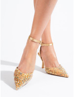 Pohodlné dámske sandále zlaté na ihličkovom podpätku