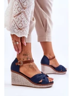 Sandały Damskie Na Koturnie Granatowe Daphne