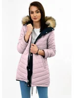 Dámska obojstranná zimná bunda s kapucňou tmavomodrá a ružová (w211)
