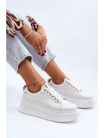 Damskie Skórzane Sneakersy Na Platformie CheBello 4367 Białe