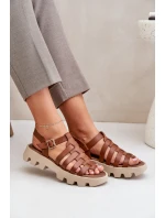 Skórzane Sandały Damskie Zazoo 3695 Camel