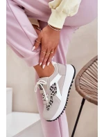 Buty Sportowe Sneakersy Damskie Na Platformie Panterka Biało-Beżowe Pumbes