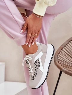 Buty Sportowe Sneakersy Damskie Na Platformie Panterka Biało-Beżowe Pumbes