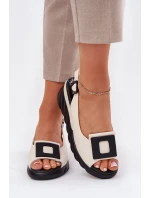 Skórzane Sandały Damskie Na Koturnie z Ozdobą Artiker 56C1570 Beżowe