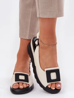 Skórzane Sandały Damskie Na Koturnie z Ozdobą Artiker 56C1570 Beżowe