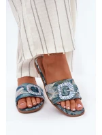 Płaskie Klapki Damskie Z Ozdobną Klamrą Niebieskie Clariola