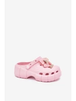 Klapki Dziecięce Dziewczęce Piankowe Z Kokardką I Ozdobami Różowe Selvana